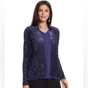 EUC Chico's Indigo Blue Patterned Blazer